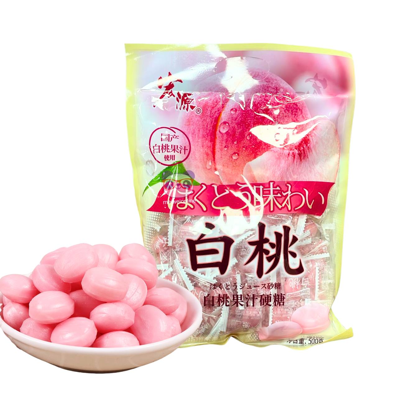 Bala de suco de pêssego branco - Hongyuan 500g