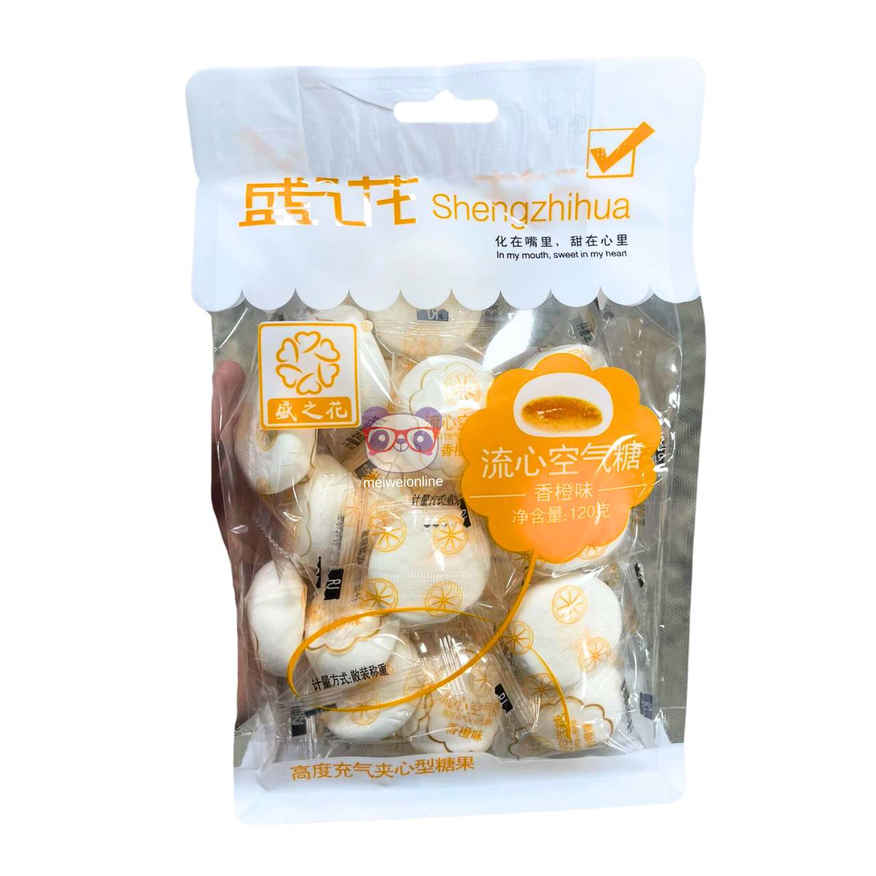 Marshmallow recheado sabor laranja - Shengzhihua 120g