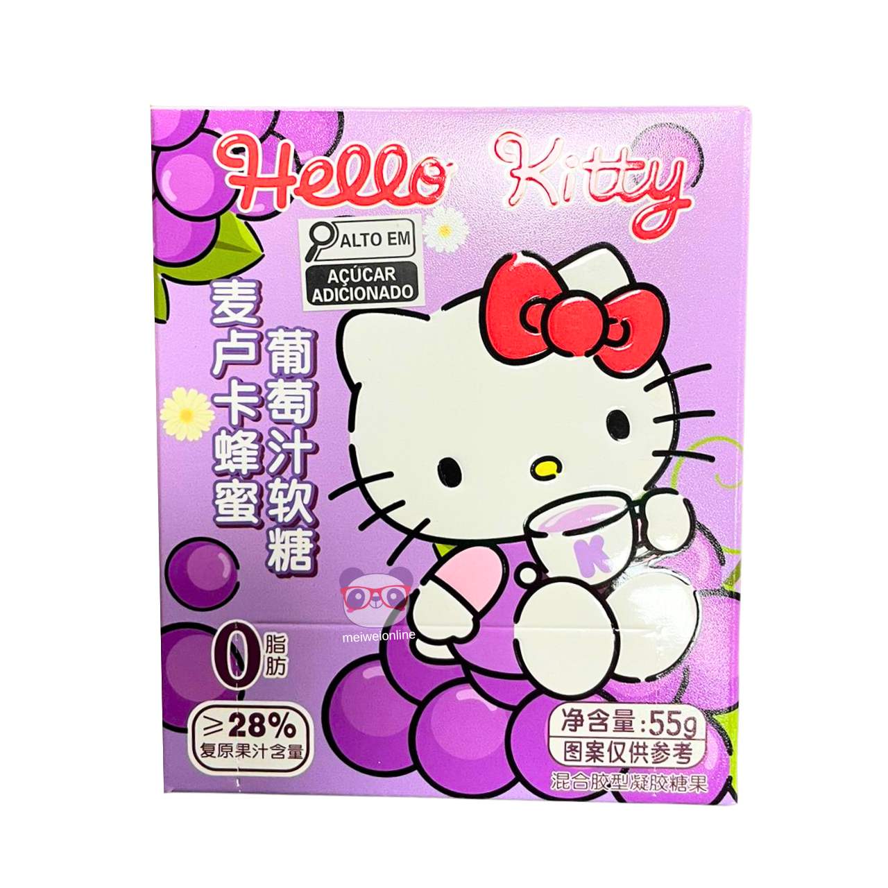 Bala sabor uva e mel Hello Kitty - Guangdong JinJin 55g